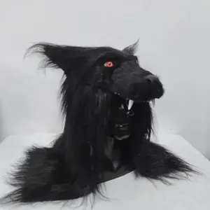 Werewolf Headwear Costume Mask Lifelike Wolf Mask with Faux Fur Halloween Mask for Adults Cosplay Prop Animal Headgear