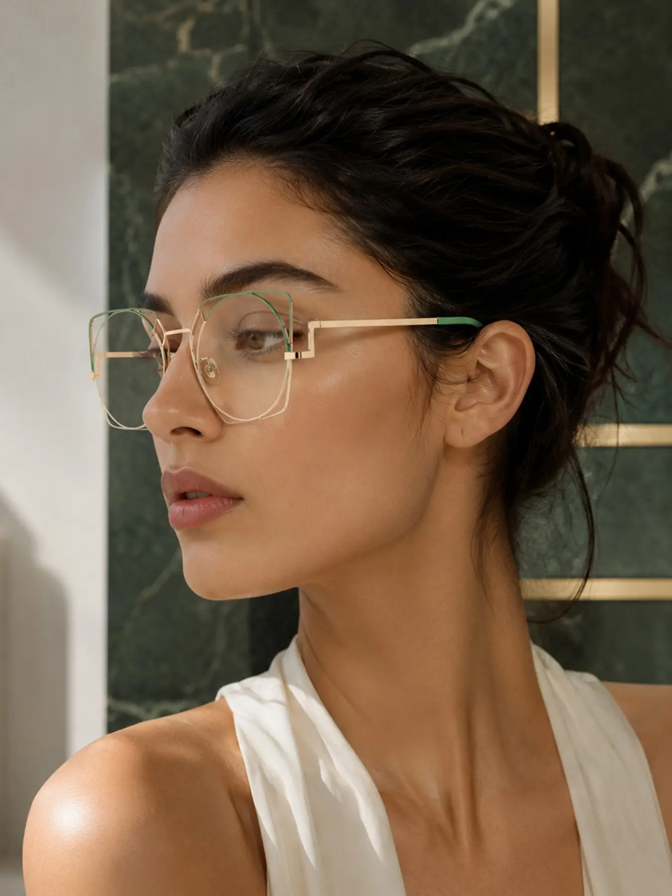 Women's Metal Geometric Eyeglasses, Unique Double-Layer Frame, Bohemian Style, Fashionable for Daily Use, Vacation, Parties