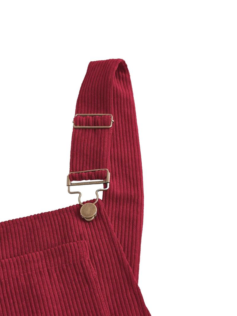 Women's Solid Ribbed Overalls Dress, Casual Sleeveless Square Neck A Line Dress for Spring & Fall, Women's Clothing for Daily Wear