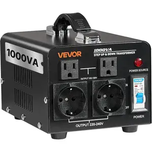VEVOR Voltage Converter Transformer, 1500VA, Heavy Duty Step Up/Down Power Transformer, Convert from 110V to 220V and 220V to 110V, with EU Outlets, US Outlets, Power Cord, Circuit Breaker Protection