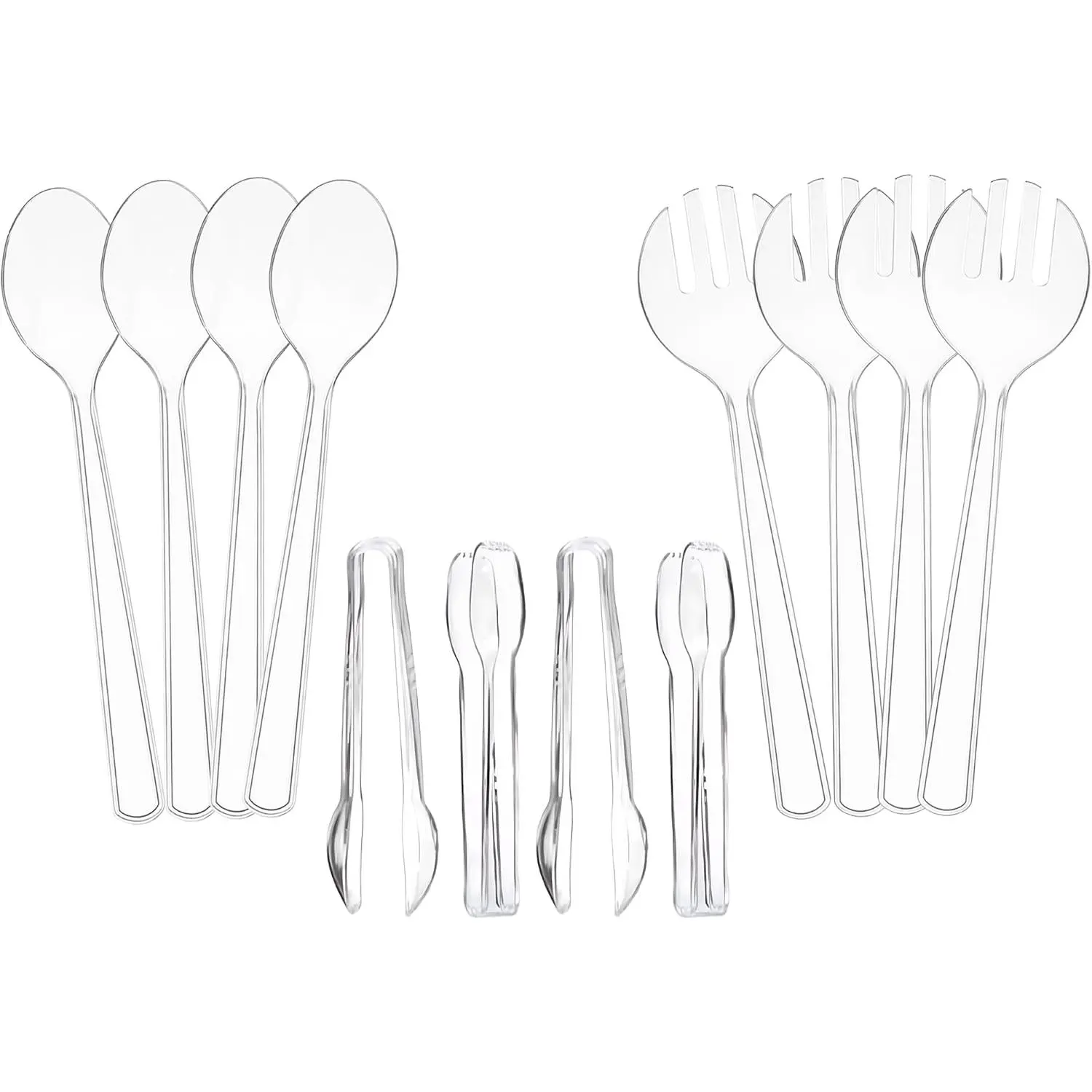Set of 12 Heavy Duty Disposable Plastic Serving Utensils! 10” Spoons & Forks and 6-1/2” Tongs