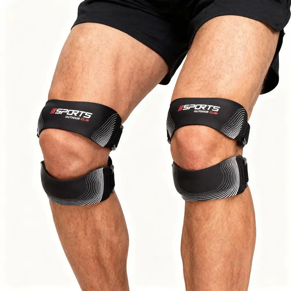 LHU Patella Knee Brace, 2-Pack with Adjustable Strap, Unisex Compression Fit Textile Support for Running and Weightlifting