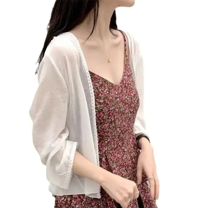 Women's 2026 Summer Loose Lace Sun Protection Cardigan, Thin Beach Open Front Coat, Petite Short Casual Outerwear Clothes Uniforms