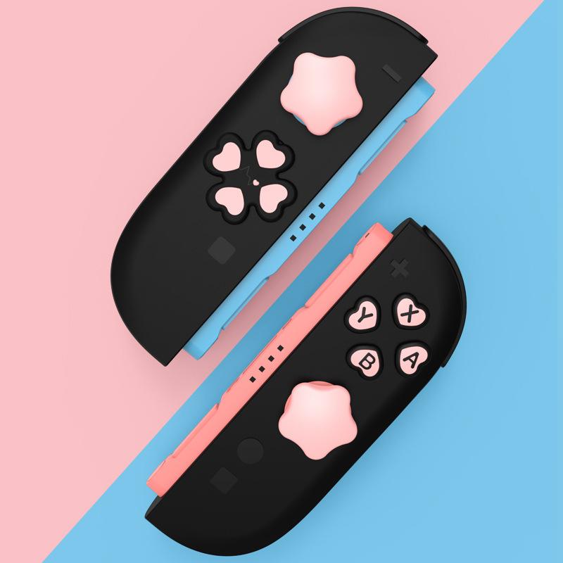 Silicone Soft D-Pad Cross Button ABXY Key Sticker Skin Case in Pink And Purple for Nintendo Switch 2 Joycon Thumb Stick Grip Cap Cover, Designed for NS2 Gaming Accessories.