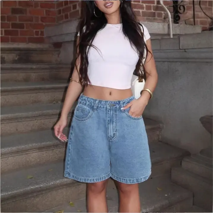 Women's Wide High Waist Thin Denim Shorts - Fitted, Loose Summer Outerwear Bottoms