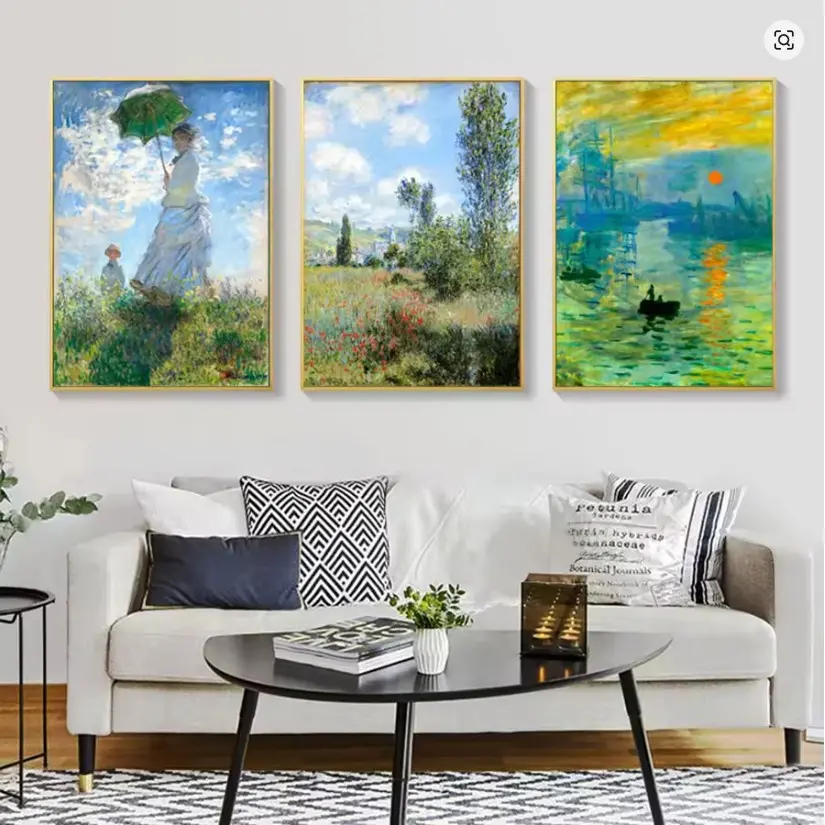 3pcs/set Claude Monet Classic Art Collection Paintings Canvas Poster and Prints Wall Art Pictures for Hall Living Room Home Decor Mural