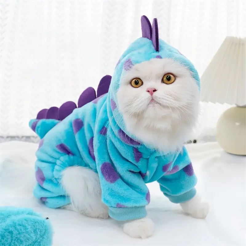 Dog Halloween Costumes Dinosaur Costumes for Dogs Fleece Winter Dog Hoodie Pajamas for Small Dogs Cold Weather Pet Pajamas with 3D Spikes Design Pet Cat Clothes for Halloween