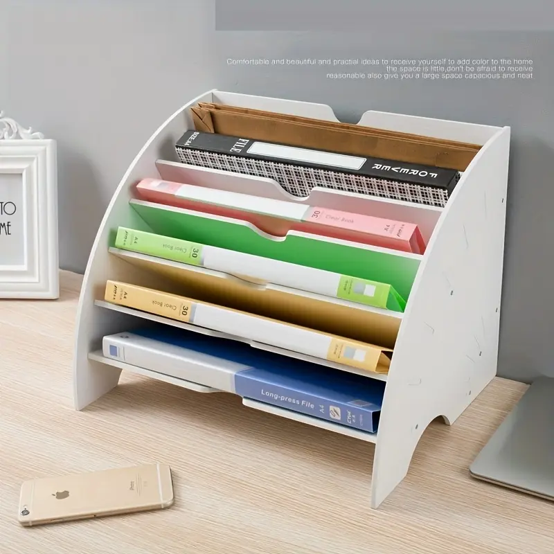 Minimalist Sector Desktop File Rack, Multi-Compartment Paper Organizer, Space-Saving Design, Durable, Ideal for Home Office Classroom
