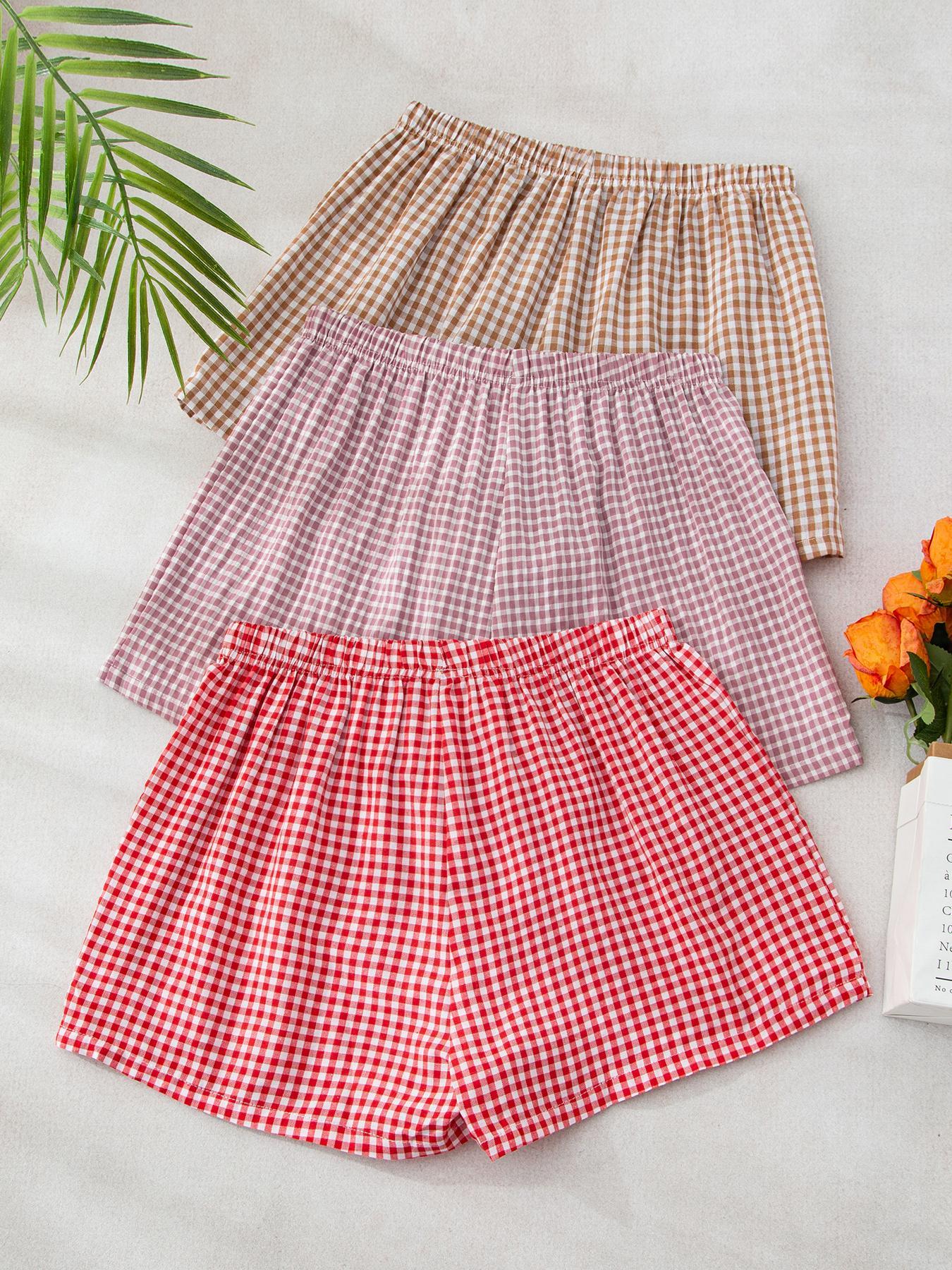 Women's Plaid Print Pajama Shorts, Casual Comfy Breathable Pajama Shorts for Daily Wear, Ladies Sleepwear Loungewear for Summer