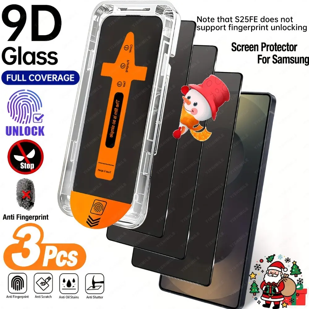 Three-Pack 9h Tempered Glass Privacy Film for Samsung Galaxy S22-S25 Series, Easy Installation, Scratch-Resistant, Ideal Holiday Gift