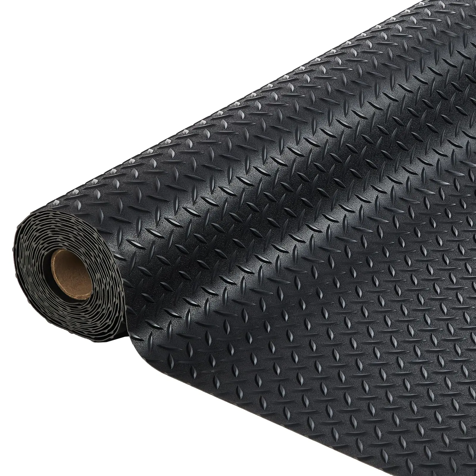 Heavy Duty PVC Garage Floor Mat, Diamond Plate Non-Slip Roll. 2.8mm Thick, Oil & Water Resistant. For Garage, Workshop, SUV Cargo, Trailer. Easy Cut, Easy Clean. Industrial Black Rubber Flooring Protector