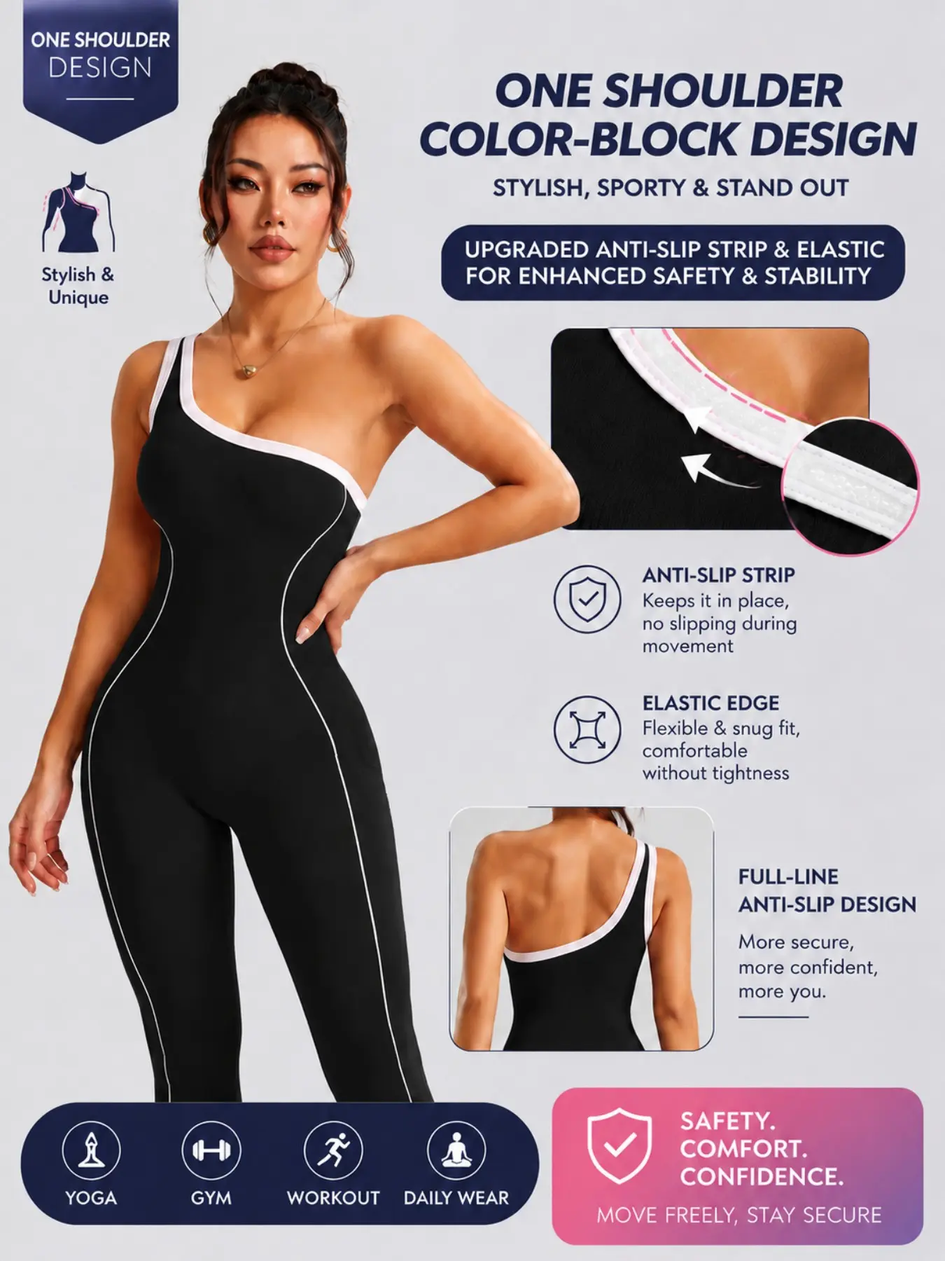 Women's Sporty Criss Cross One-Shoulder Backless Jumpsuit, Colorblock Sleeveless Above Knee, Safe Comfortable for Daily Wear & Outdoor Activities