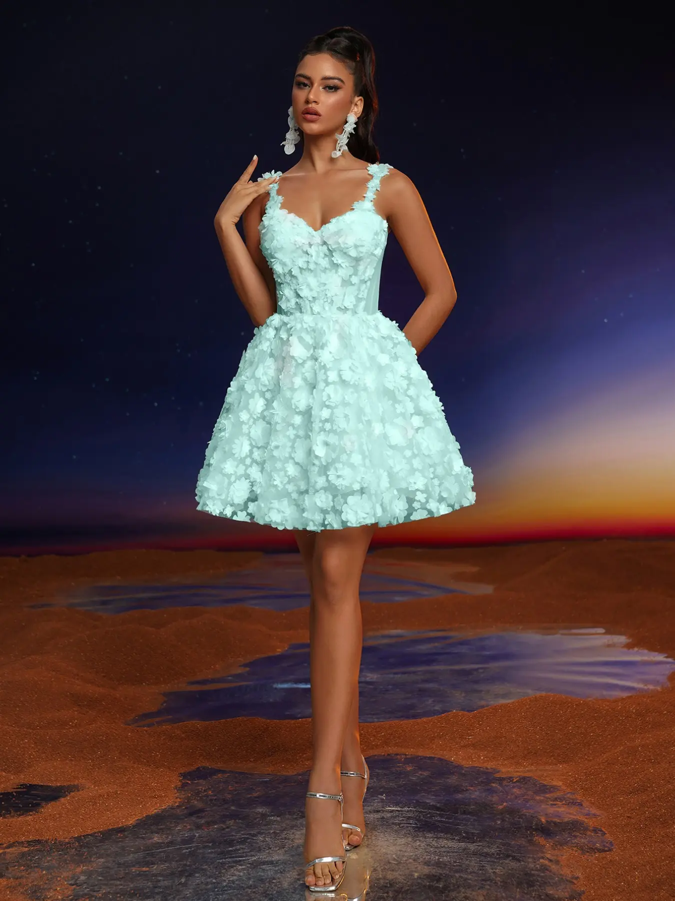 Elegant Strapless Lace Applique Ball Gown Dress, Perfect for Formal Events, Stylish Evening Wear, Unique Design for Special Occasions, Sleeveless, Short, Summer Cocktail Dress, Elegance