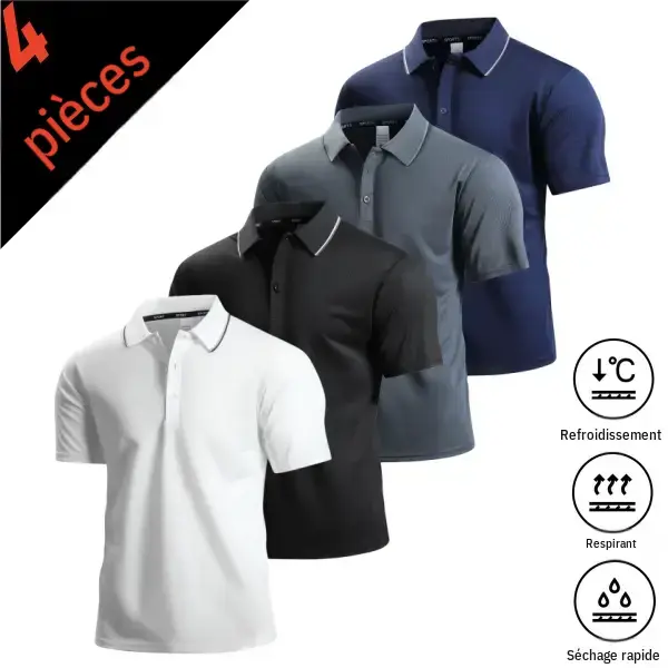 Men’s solid color short sleeve polo shirt set of four, summer business casual style, slim fit, suitable for men who appreciate a minimalist look for everyday commuting or light business occasions. Soft Skin Friendly Men's
