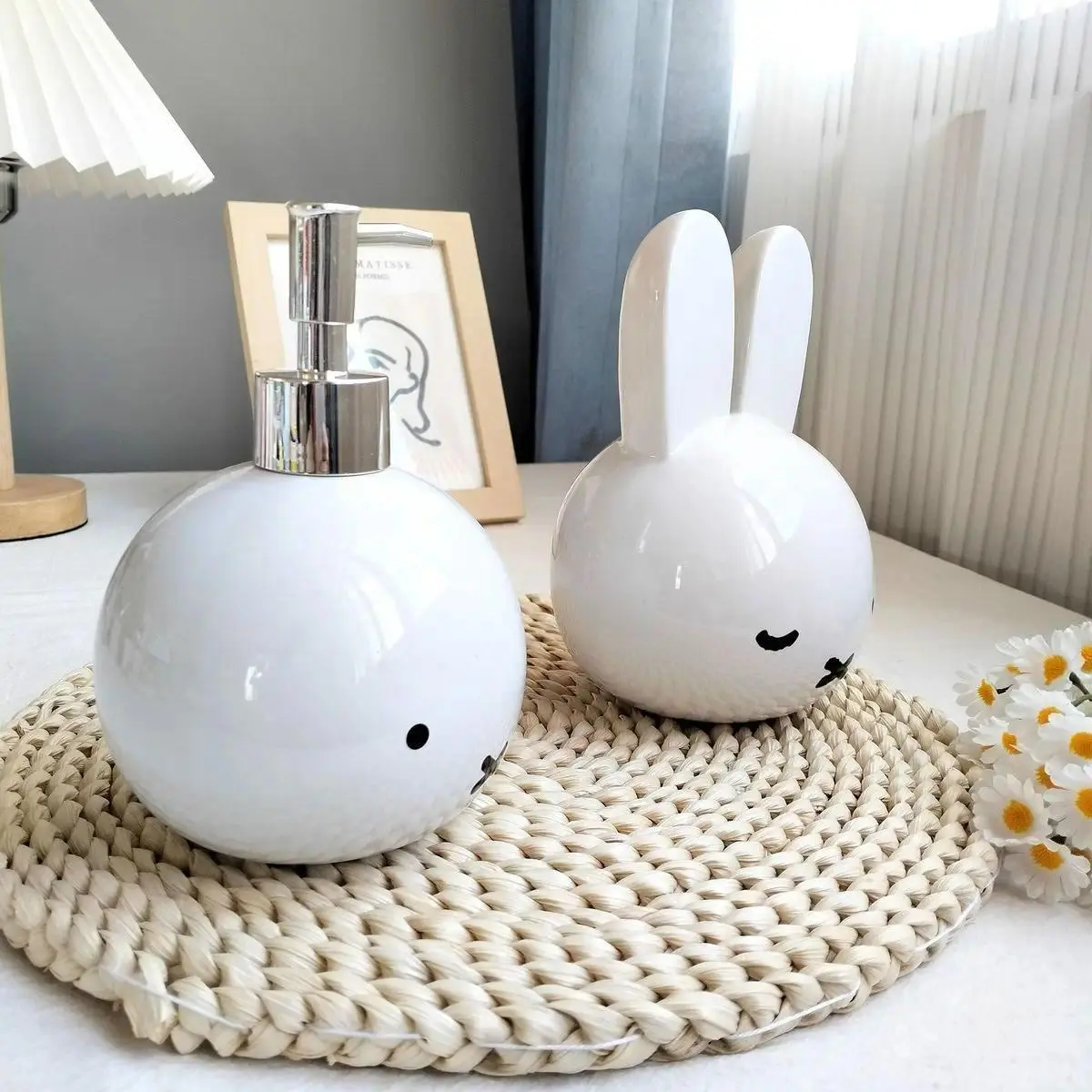 Cute Miffy Lotion Dispensing Bottles Bathroom Shower Gel Hand Sanitizer Ceramic Press Bottle Good Looks Storage Bottle Lovely
