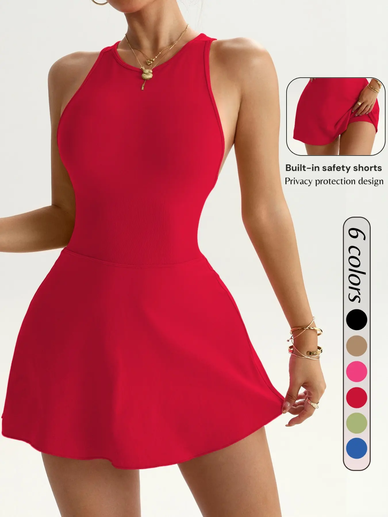 Women's Back Cross Strap Tennis Dress, Golf Sport Dress with Built In Anti-Exposure Shorts, Soft High Elasticity, Two-In-One Fitness Running Casual Sports Skirt