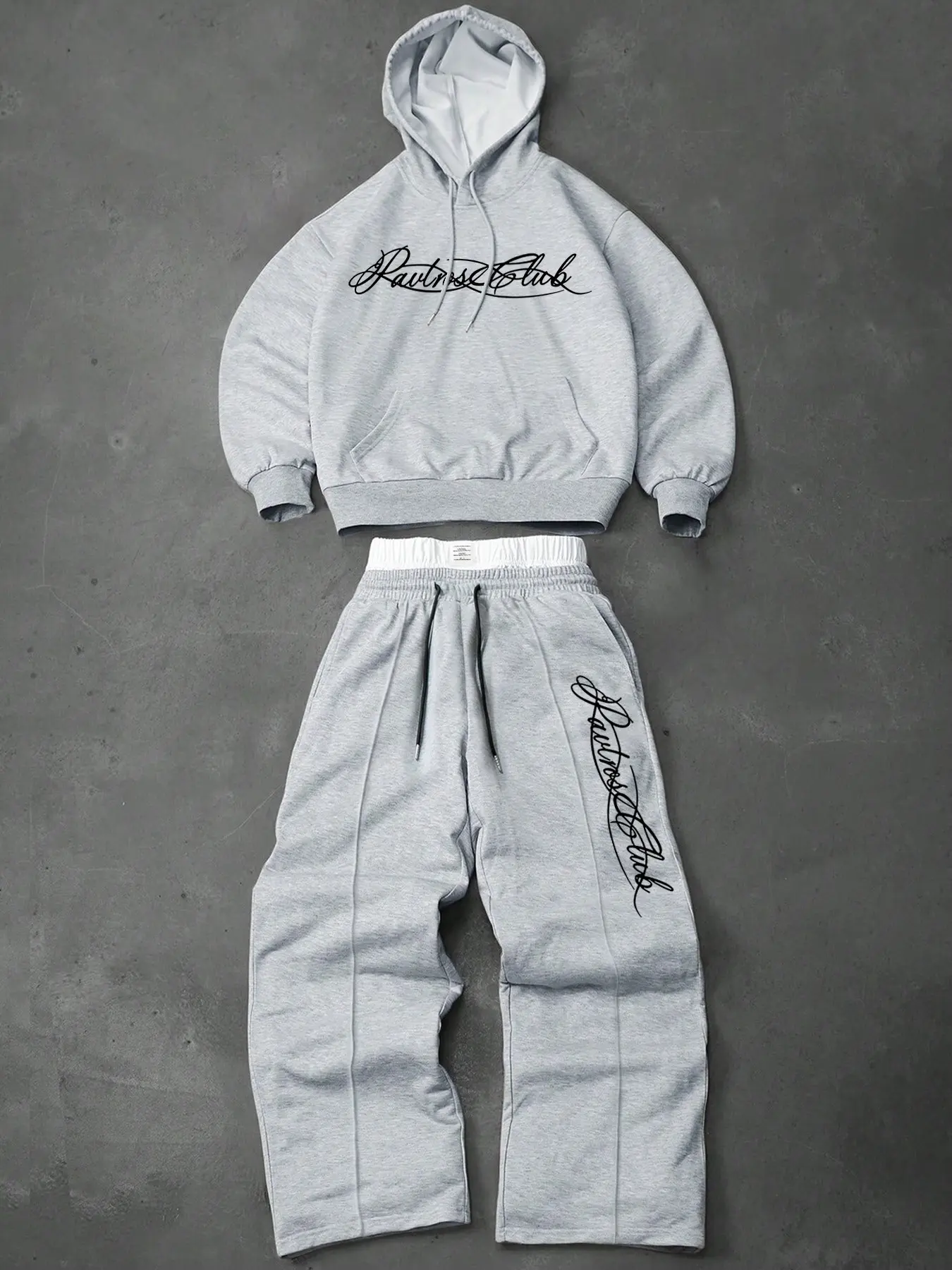 Men's preppy two-piece tracksuit: a hooded sweatshirt and drawstring trousers with a letter pattern design, perfect for fall and winter, Casual Activewear Set, Hooded Tracksuit Set