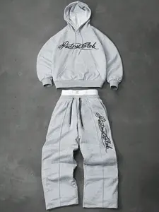 Men's preppy two-piece tracksuit: a hooded sweatshirt and drawstring trousers with a letter pattern design, perfect for fall and winter, Hooded Tracksuit Set