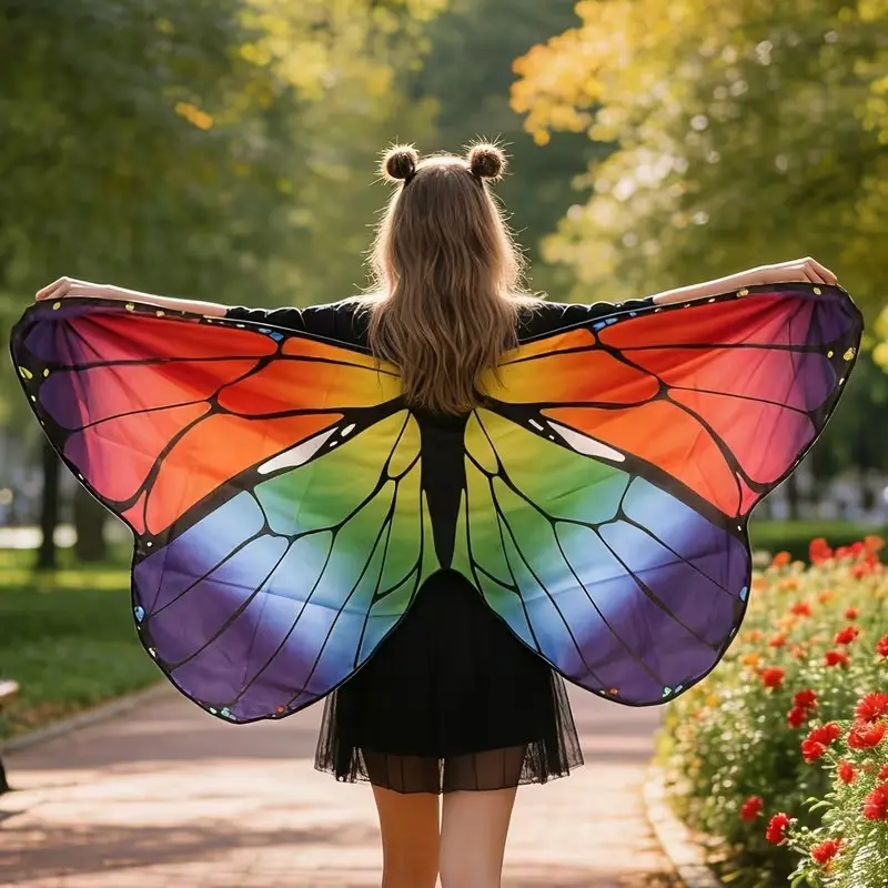 Adult Rainbow Gradient Butterfly Wings Backpiece, Cosplay Props, Fairy Wings Accessory, Festival Costume Wings, Birthday Party Decorations