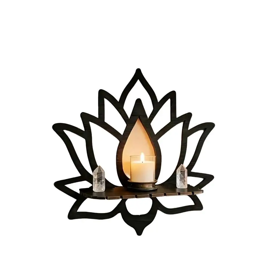 2D Lotus Cutout Wall Shelf, Minimalist Bohemian Aesthetic, Matte Frame, Ideal for Spiritual/nordic Decor, Creates Serene Atmosphere