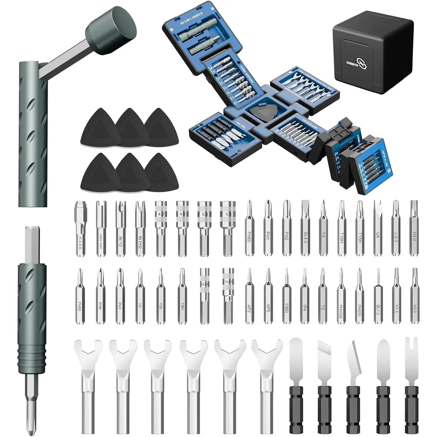 Screwdriver Set for Electronics Repair 55 in 1 (Black)| Compact Screwdriver Set with 2-in-1 Handle, Mini Wrenches, Pry and 36 CRV Bits for Computer, Laptop, Eyeglass