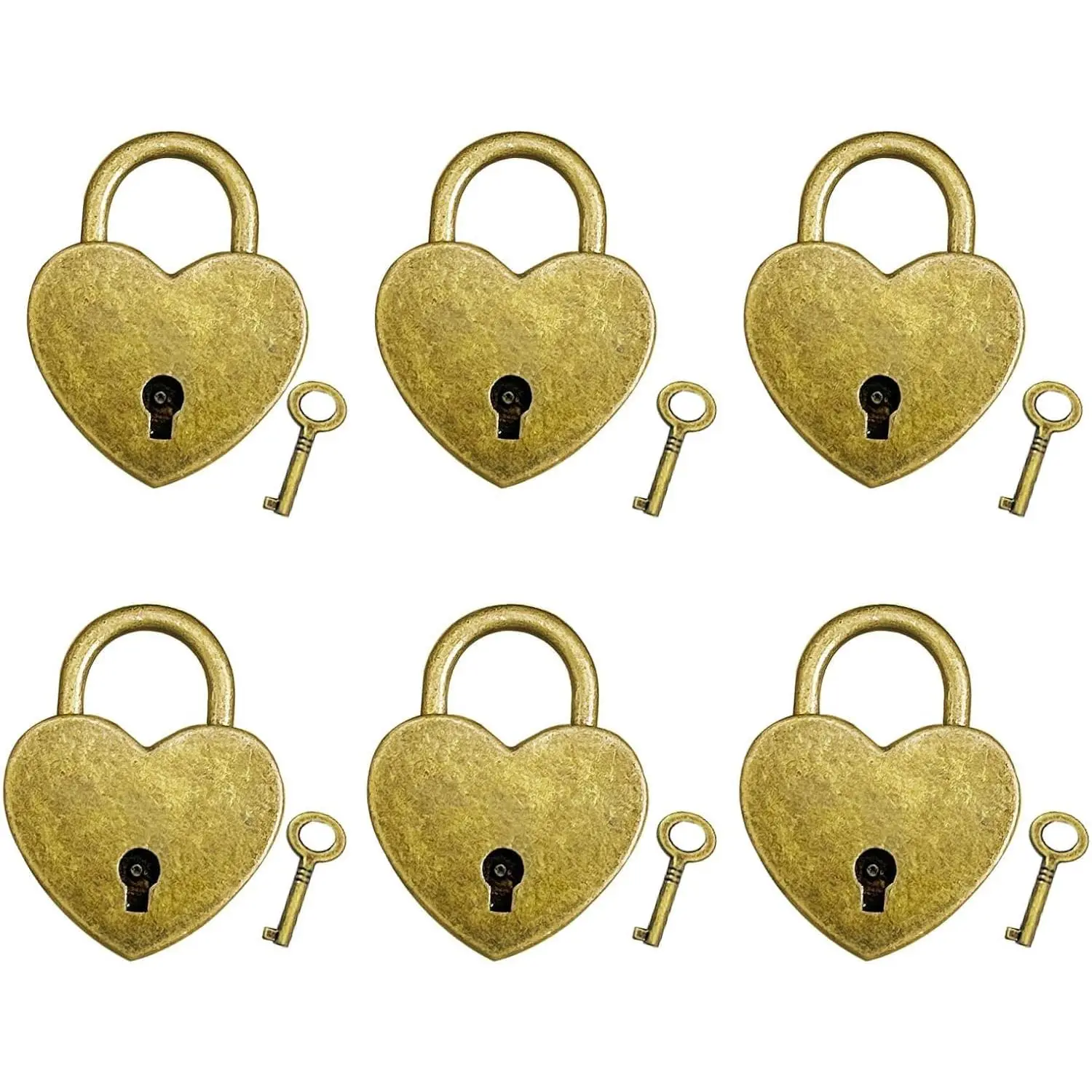 Vintage Heart-Shaped Mini Archaize Synthetic Padlocks with Keys - Locking, Security, Keyhole, Luggage Accessories, Gift Ideas (Lot of 6)