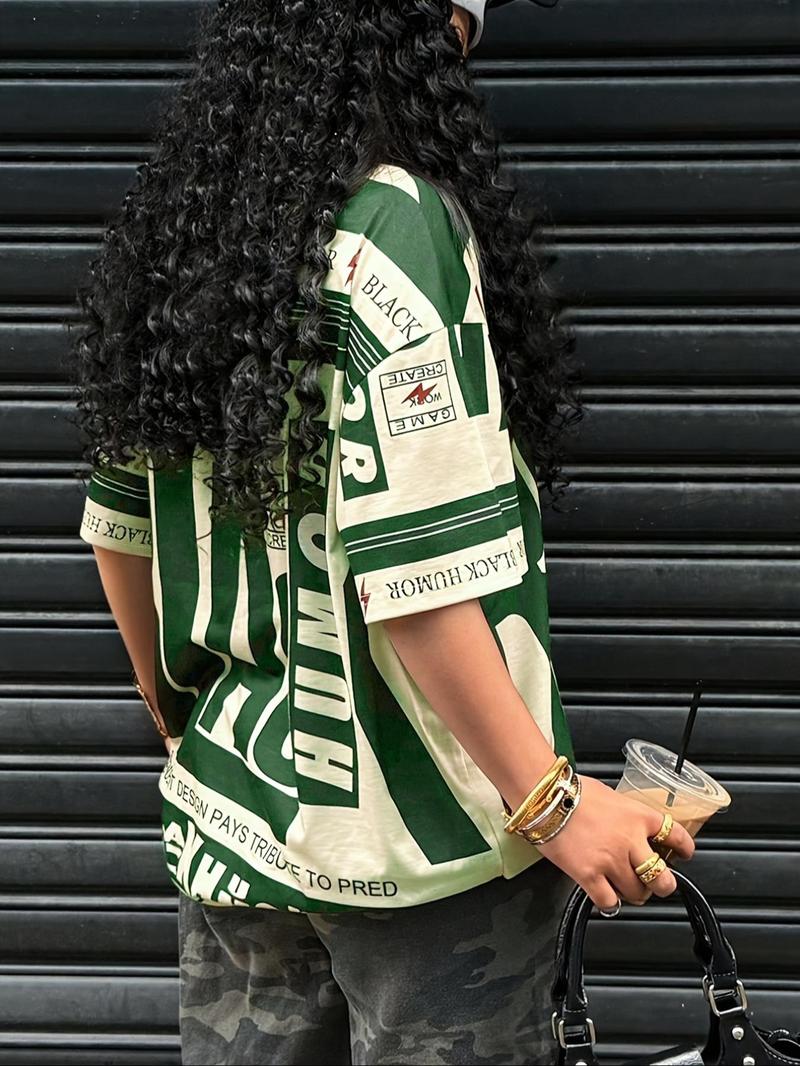 Women's Letter Print Round Neck Tee, Casual Style Tee, Fashion Casual Crew Neck T-shirt for Daily Holiday Vacation Outdoor Wear, Ladies Clothes for Summer, Top