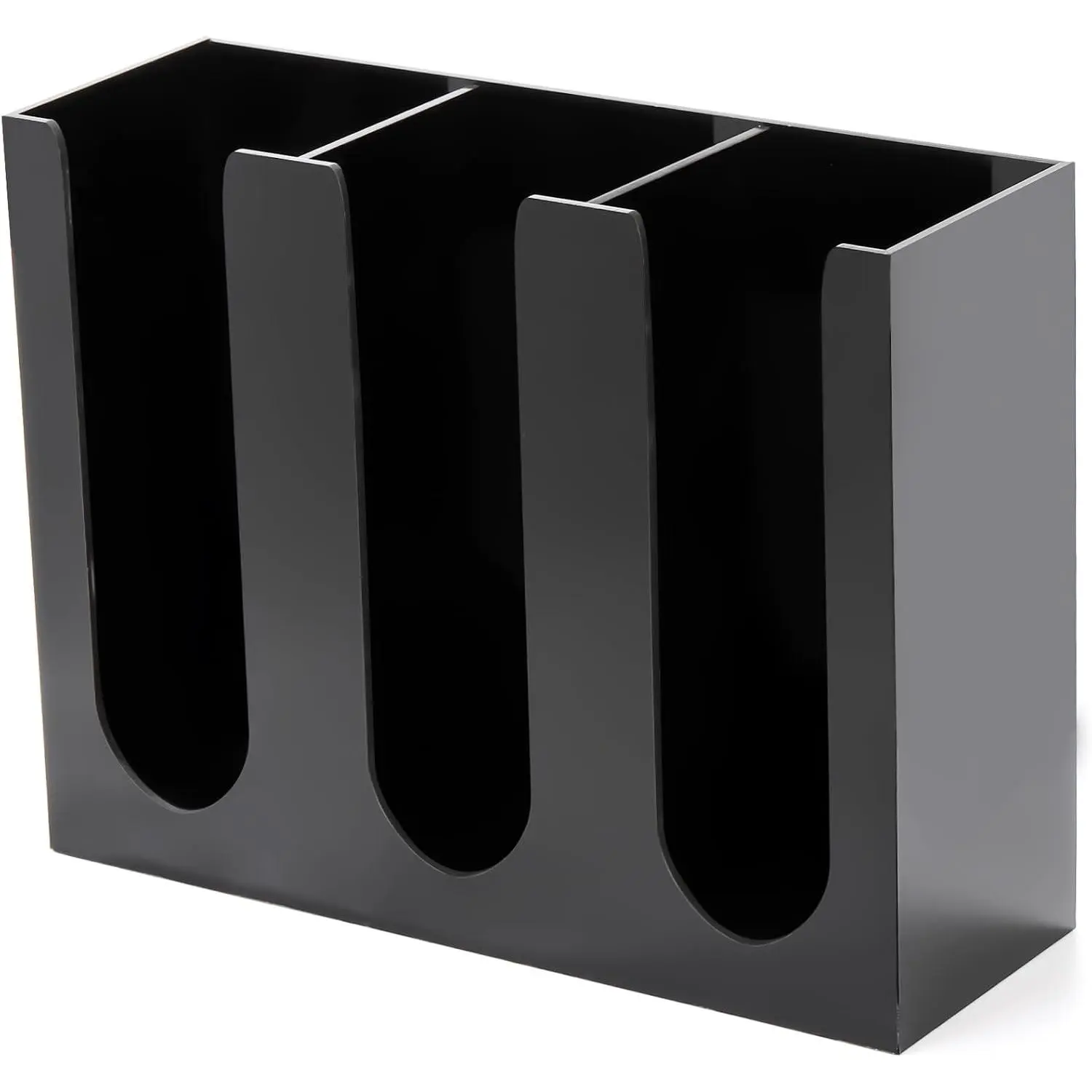 Coffee Cup and Lid Storage Organizer Holder, 3 Compartments Disposable Paper Cup Dispenser Clear Plastic Cups and  Holder for Kitchen Coffee Bar Shop Party Supplies, Black