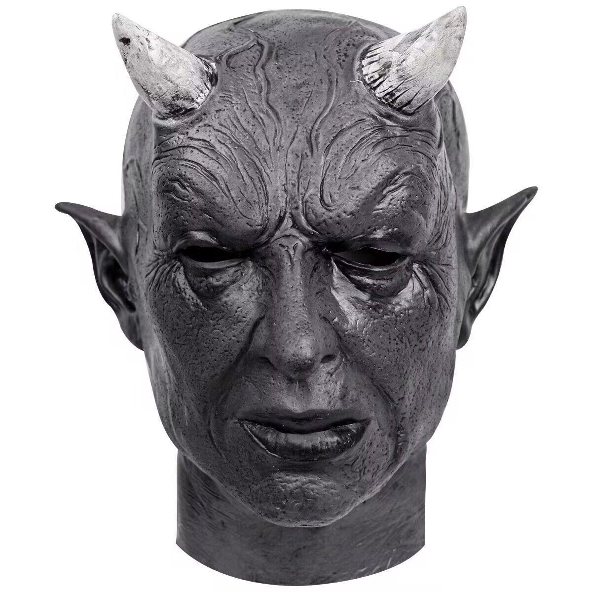 New Black Horned Demon Mask Full Face Latex Head Cover Haunted House Secret Room Scary Dressed Horned Head Cover