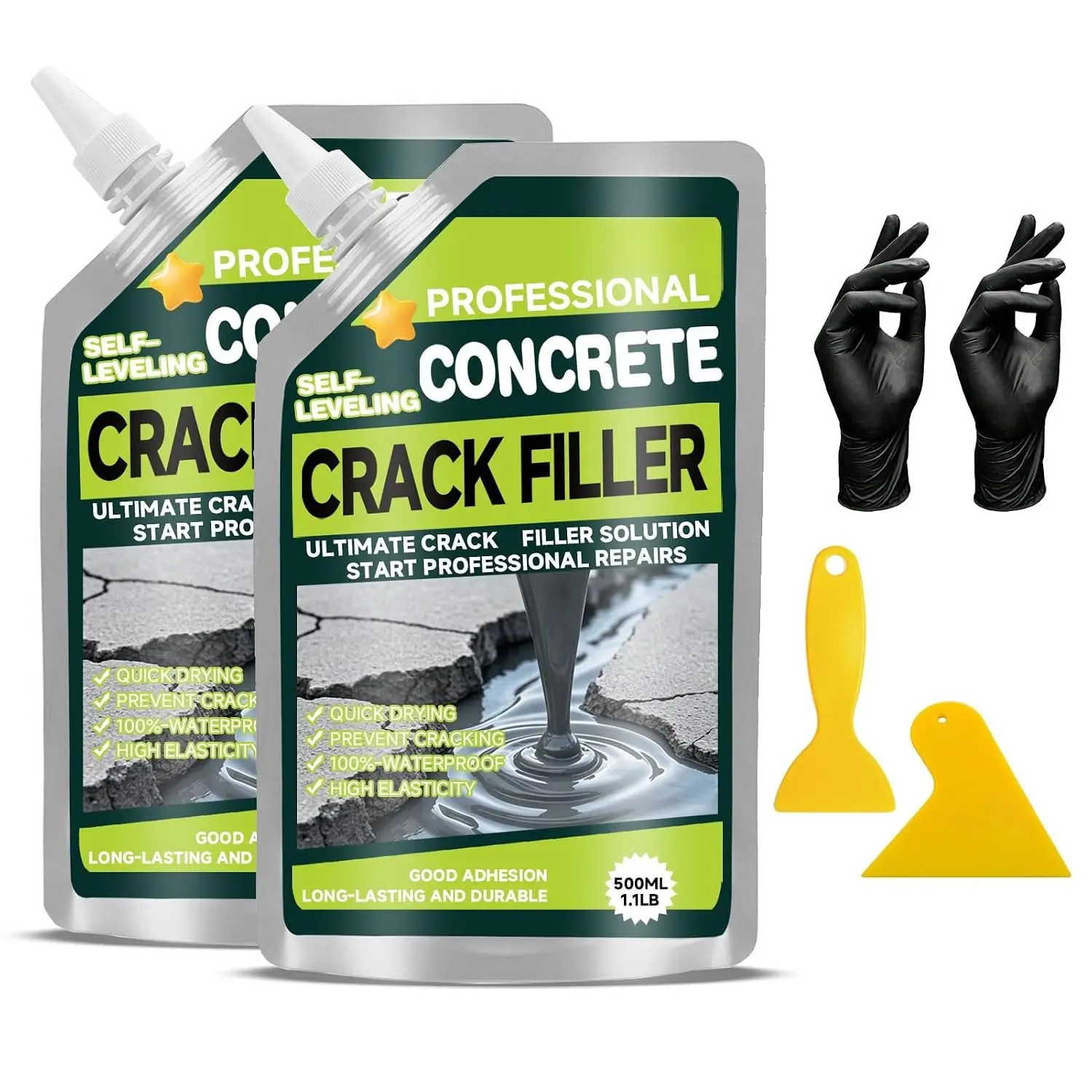 Self-Leveling Concrete Crack Filler, 2 Pack,  | Flexible  formula for repairing concrete and cement cracks  driveways, sidewalks, patios and garage floors