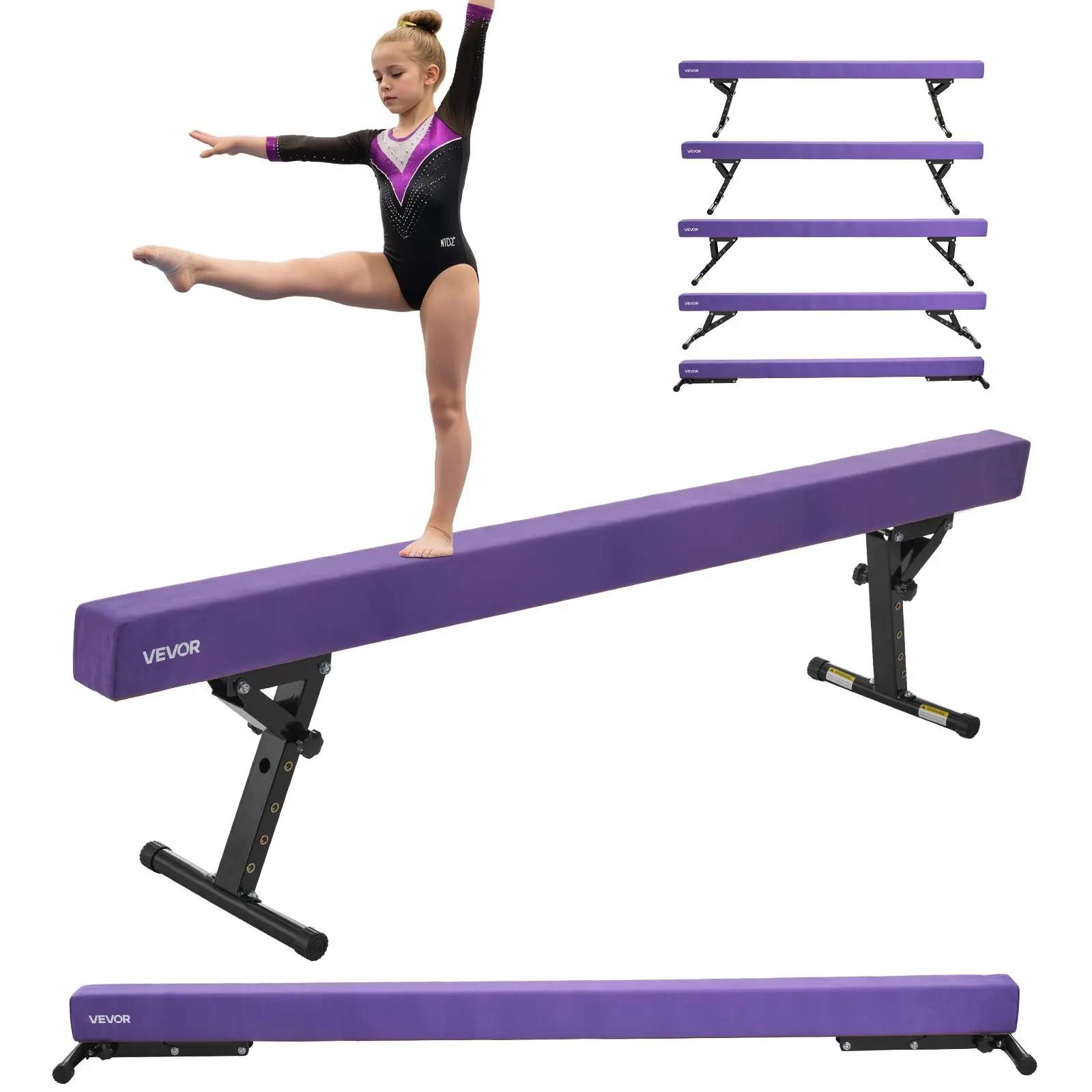 【DealsForYouDays】VEVOR Adjustable Balane Beam for Kids, 8FT Gymnastics Beam, High and Low Floor Beams of 5 Adjustable Heights for All Gymnastic Levels, Professional Gymnastic Equipment for Home and Gym Center, Purple
