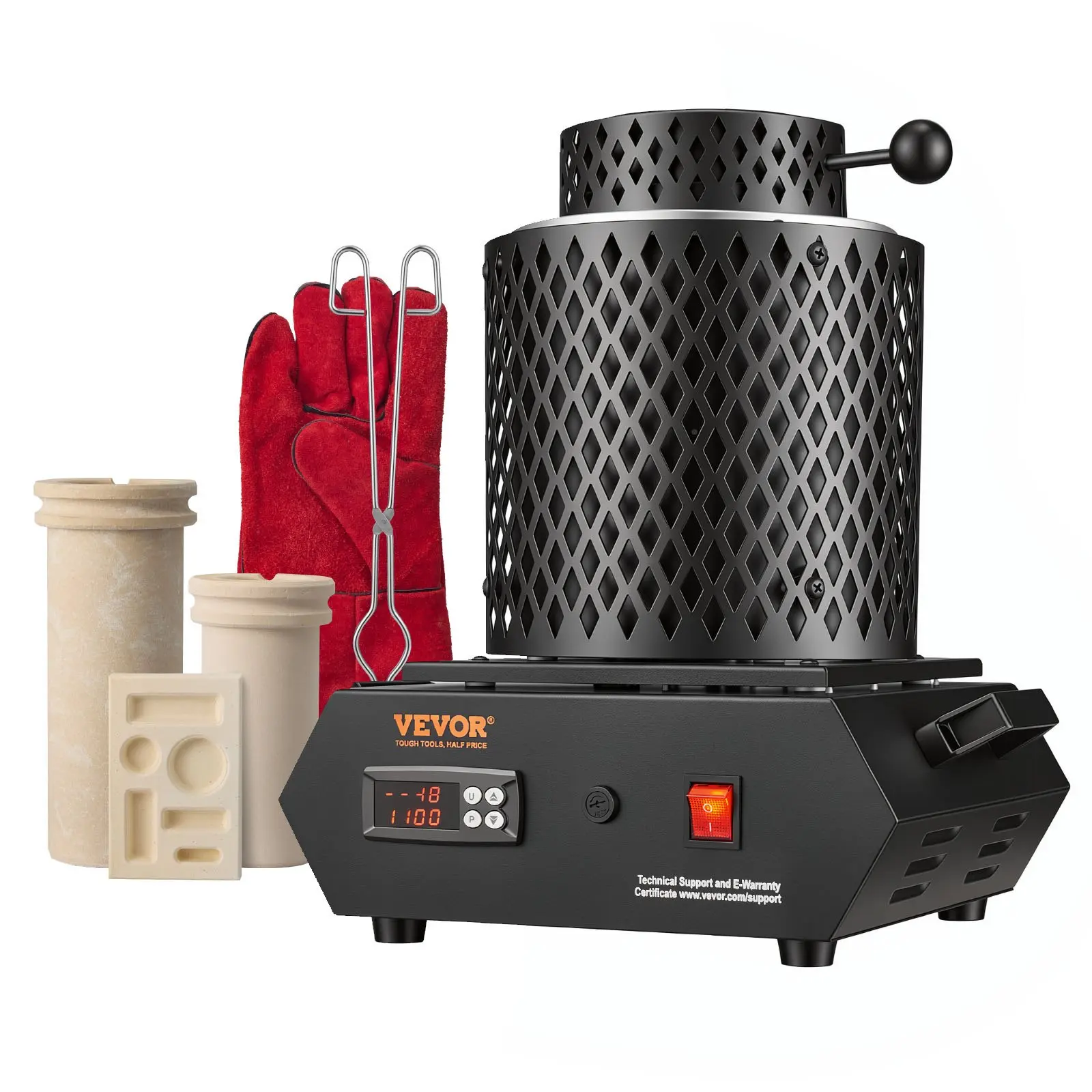 VEVOR PID Digital Electric Gold Melting Furnace - 1350W Power, PID Control, 2102℃ Capacity, 1kg & 3kg Ceramic Crucibles, Wide Handles Insulated Gloves, Crucible Tongs, Tray for Melting Metals (Gold, Silver, Aluminum, Copper), Beginners