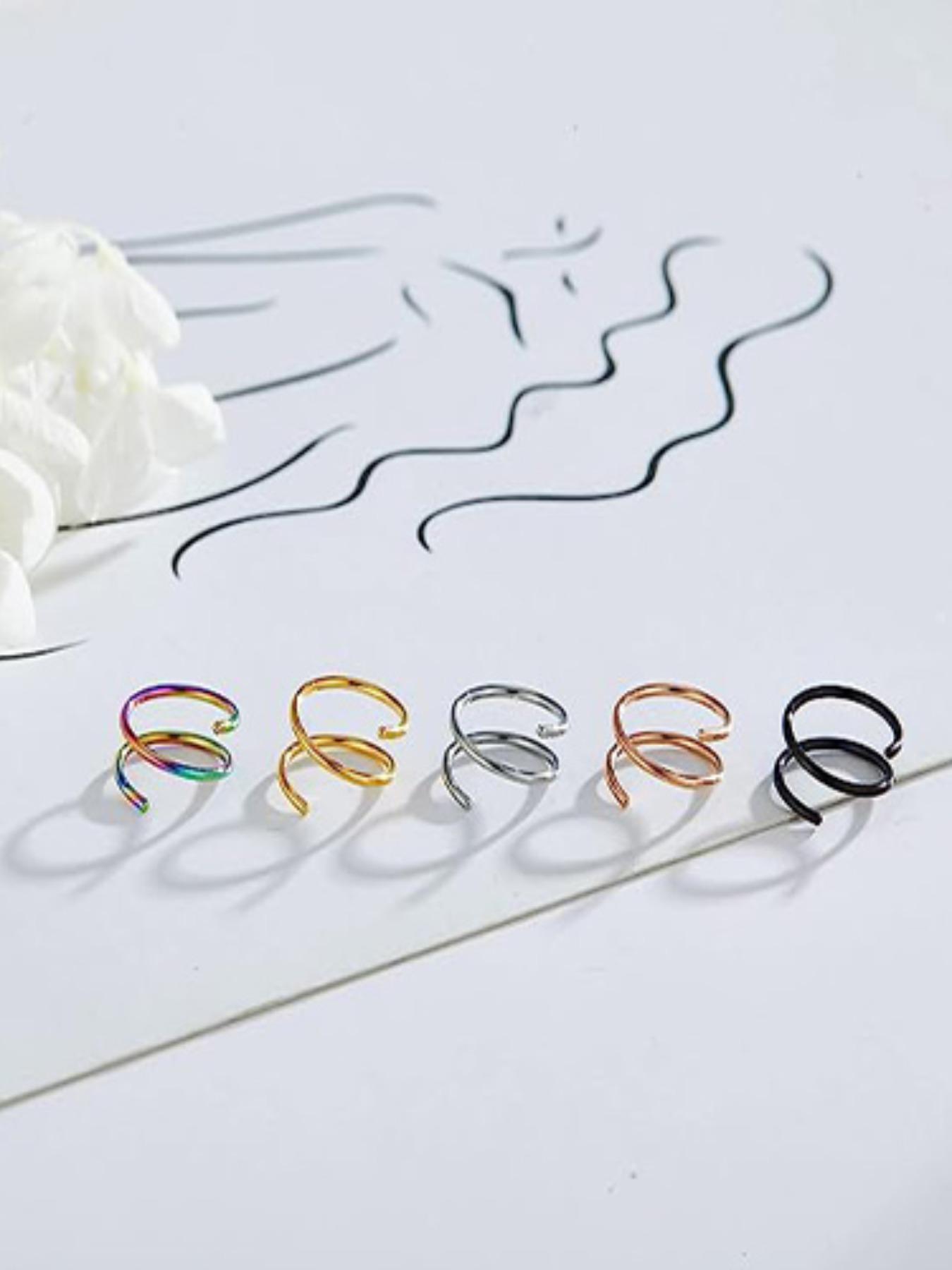 Casual 5pcs Colorful Stainless Steel Double Hoop Nose Rings, Nose Cuff, Nose Piercing Jewelry For Women And Men, Fashionable Body Jewelry Gift For Any Occasion