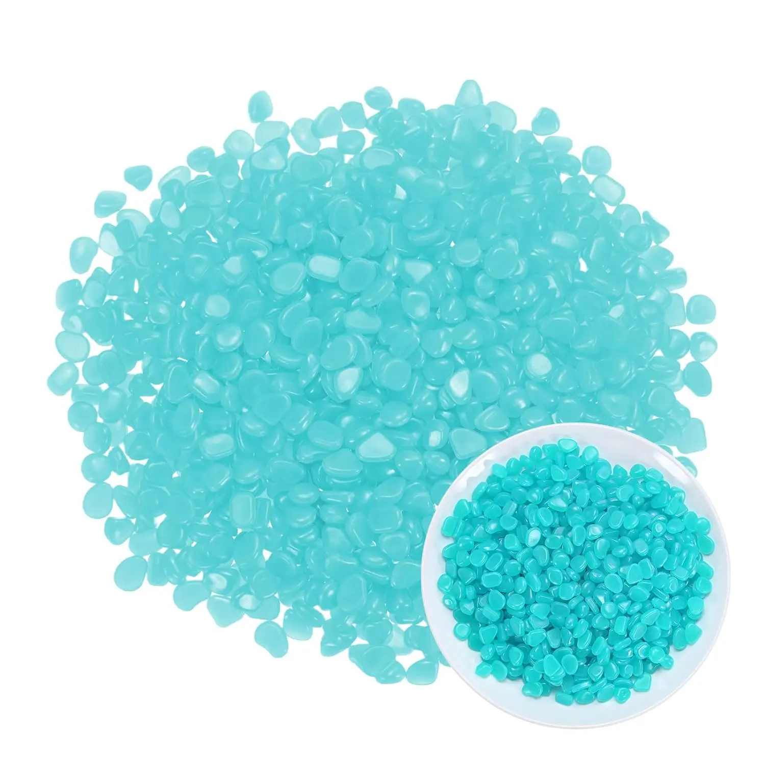 1000-Pack Glow in The Dark Rocks, 0.31"-0.43"  Outdoor Garden Decorations Luinous  Stones for Garden /Aquariu/Backyard Path, Aquariu Gravel [Light Blue]