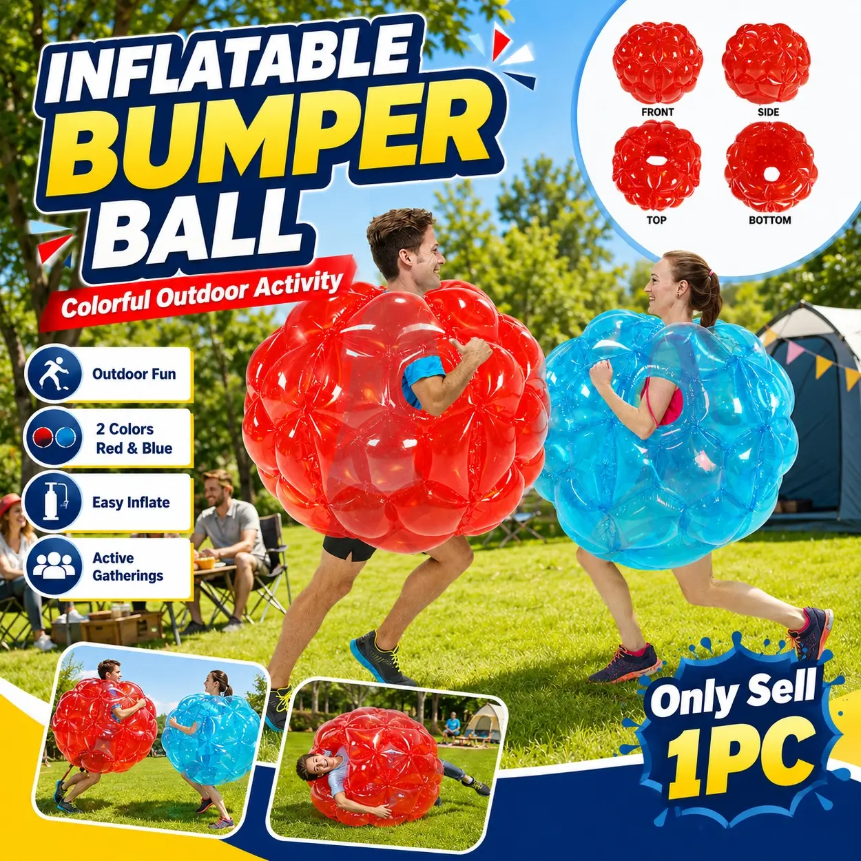 Adult Inflatable Body Bumper Ball, 90 x 80cm Giant Sumo Zorb Bubble Ball with Cushioned Air-Chamber Design, Portable Outdoor Activity Equipment for Team Events, Backyard, Garden, Lawn, Park, Field, Parties and Group Fitness