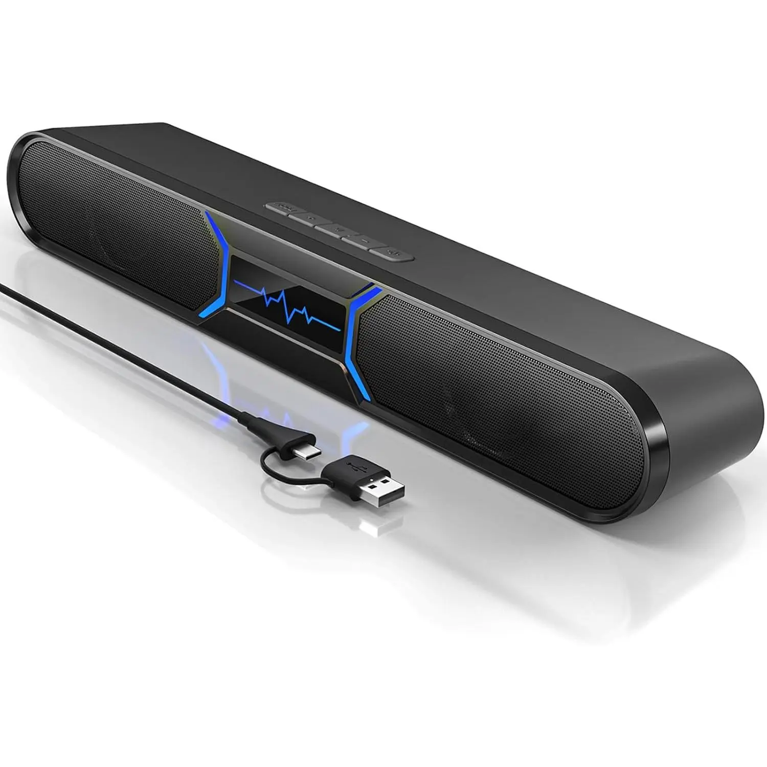 Computer Speakers for Desktop PC, Bluetooth PC Soundbar with Dual Bass Reflex for Monitor, USB Powered RGB Gaming Speakers with USB Wired Input, Stereo Sound for Laptop, Tablet and Desktop Setup