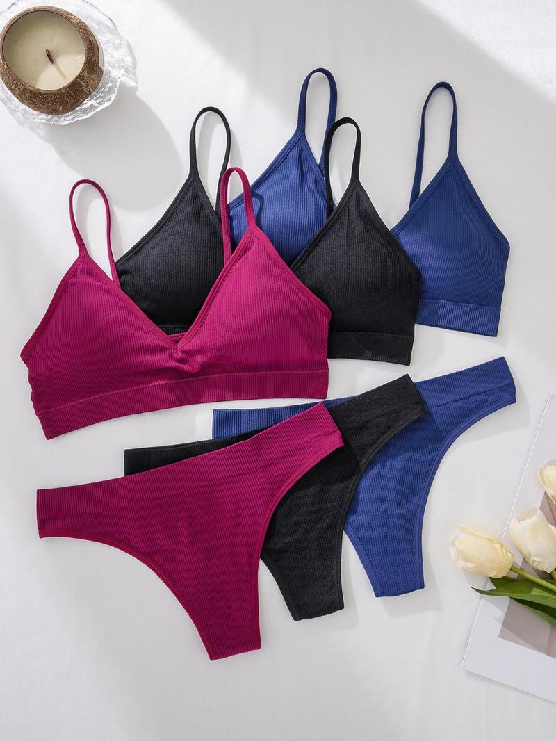 Women's Textured Wireless Seamless Bra and Panty Set, Soft Comfy Breathable Lingerie Set, Solid-Color Underwear for Women