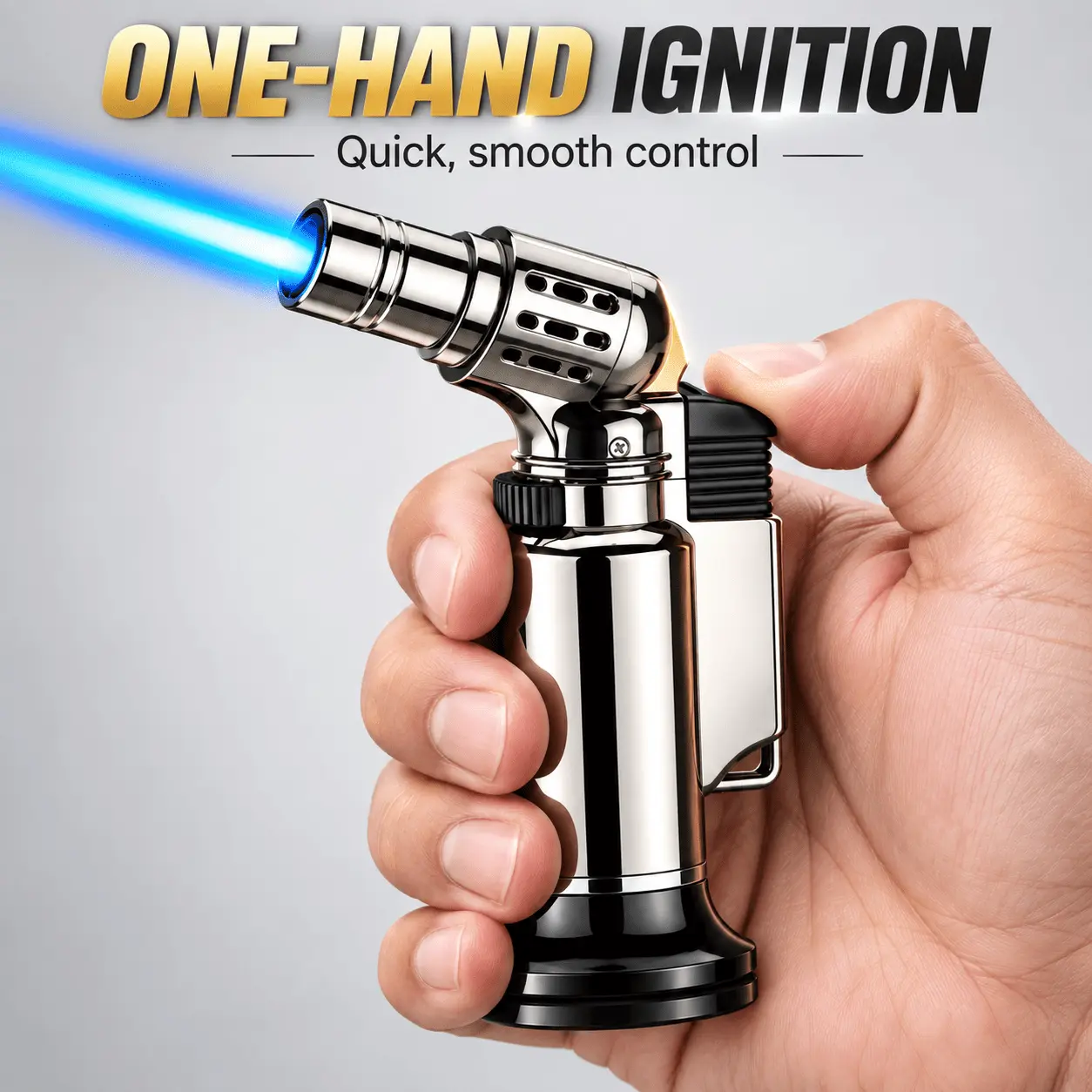 Butane Torch Lighter, Metal Windproof Lighter with Safety Lock and Adjustable Flame, Refillable Kitchen Cooking Torch, No Butane Included, Suitable for Dessert Making, Welding and Baking
