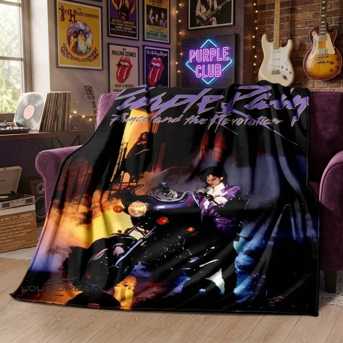 Prince Purple Rain Soft Flannel Blanket, Funny Retro Pop Rock Singer Plush Throw for Bed Sofa Couch, Cool 80s Music Icon Vinyl Room Decor, Quirky Home Travel Birthday Surprise Gift for Adult Fans