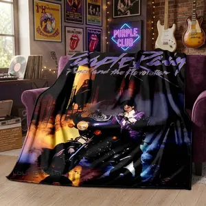 Prince Purple Rain Soft Flannel Blanket, Funny Retro Pop Rock Singer Plush Throw for Bed Sofa Couch, Cool 80s Music Icon Vinyl Room Decor, Quirky Home Travel Birthday Surprise Gift for Adult Fans