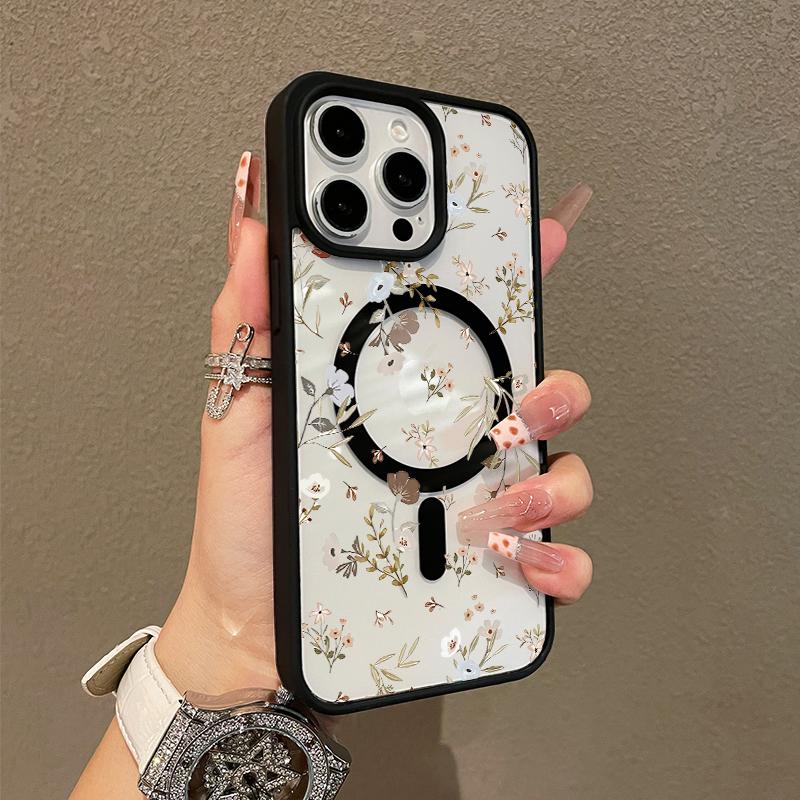 Magnetic Protective Case for iPhone 17 16 E Pro Max 15 Plus 14 13 12 11 XS XR, Girly Neutral Floral Design | Shockproof, Silicone, Stylish, Trendy, and Scratch Resistant