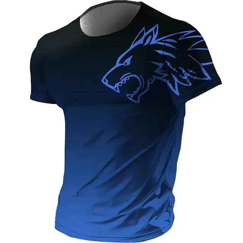 Kyn Apparel T-shirts for men fitness sportswear 2024 Summer Vintage Men's 3d Printed Quick-Drying Gradient T-shirt Animal Wolf Short Sleeve
