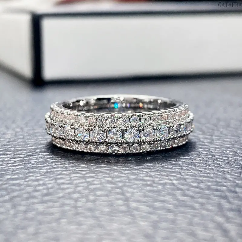 Luxury Oversized Zircon Inlaid Ring, White Gold Plated Copper Unisex Jewelry