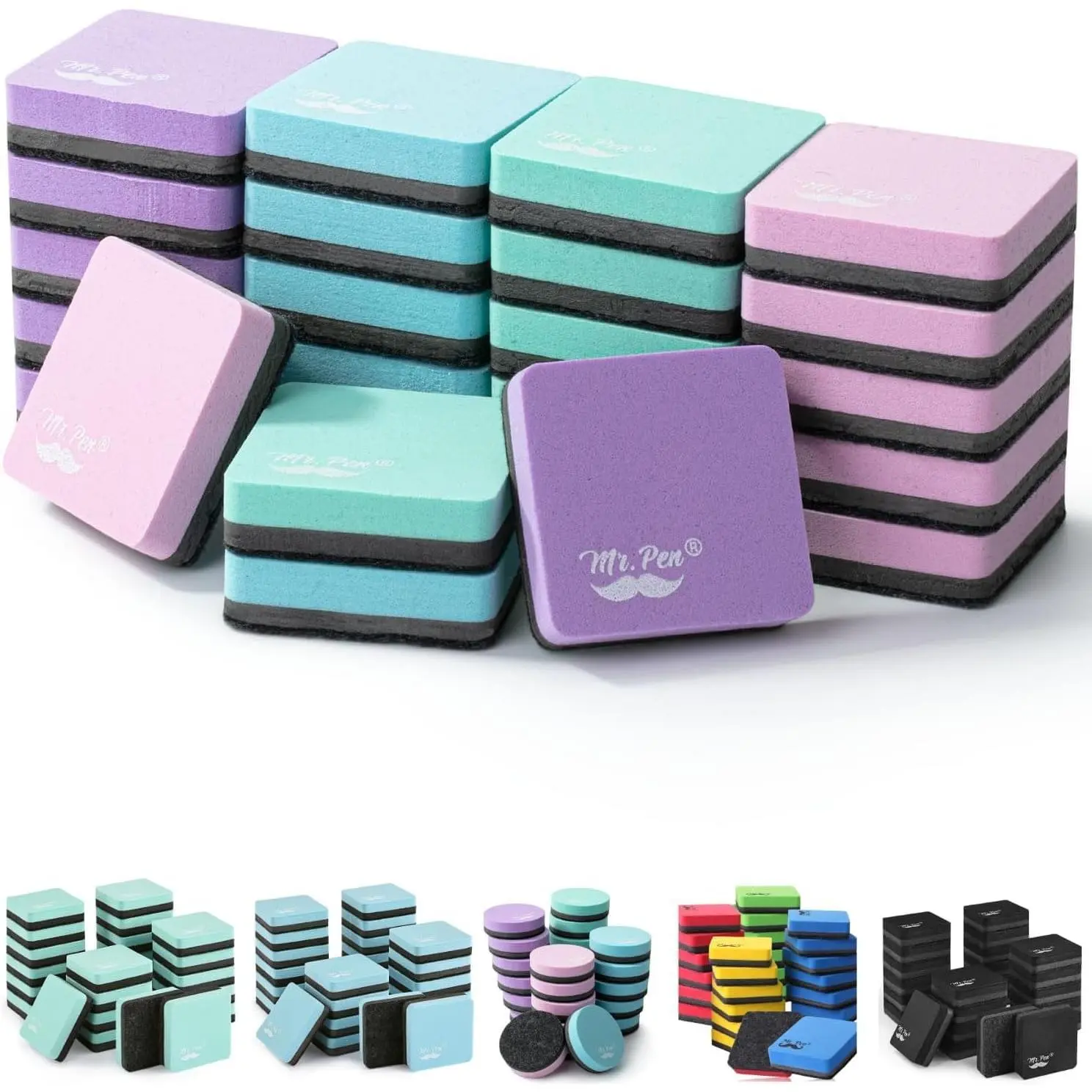 Mini Dry Erase Erasers with Sticky Base, 2x2 in, 24-Count Bulk Pack | Office Stationery for Whiteboards, Teachers/Students Classroom Supplies