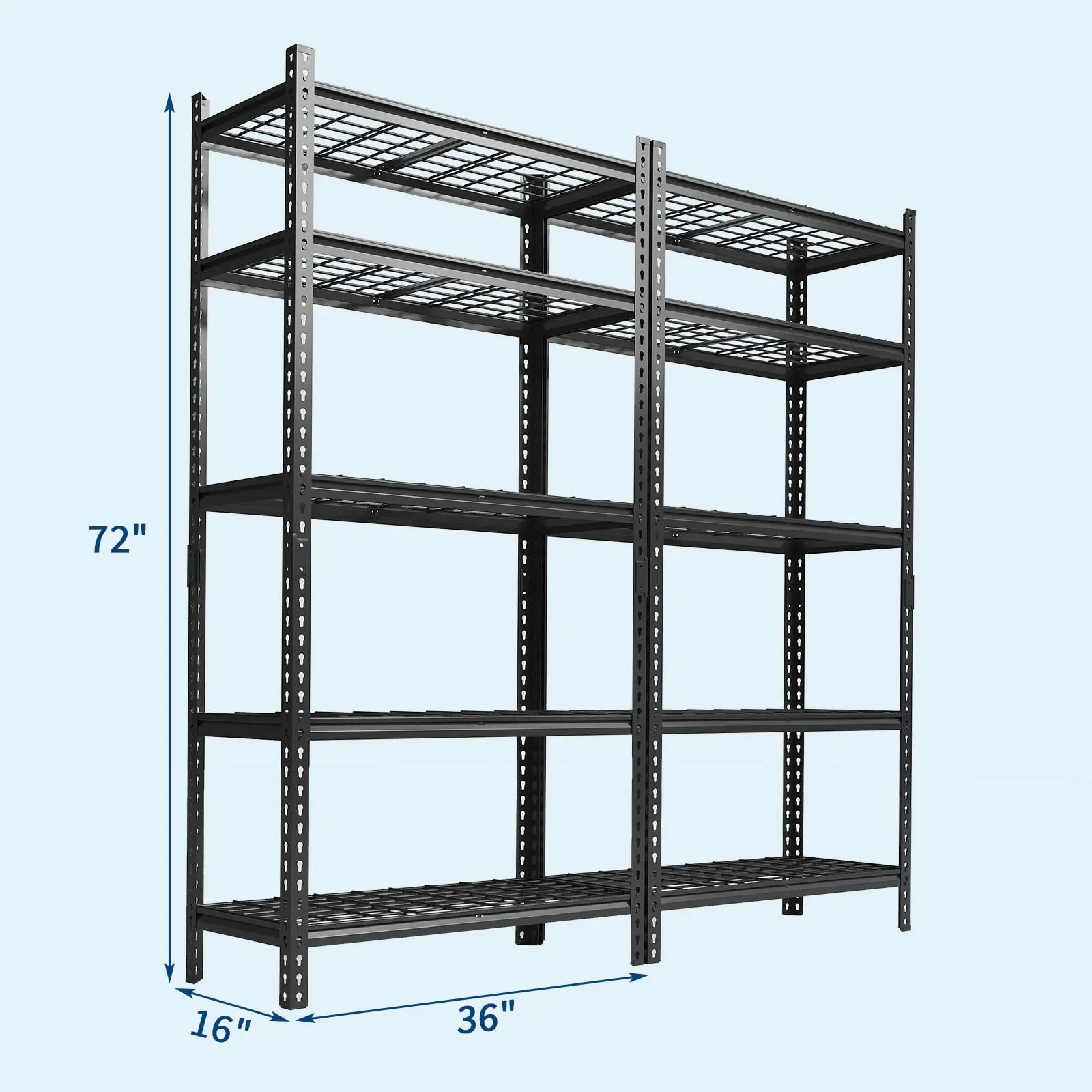 Heavy Duty 5-Tier Metal Shelving Unit, 2200 Lbs Capacity, Adjustable Storage Shelves for Garage, Warehouse, Basement, Kitchen, Pantry (36"w x 16"d x 72"h)