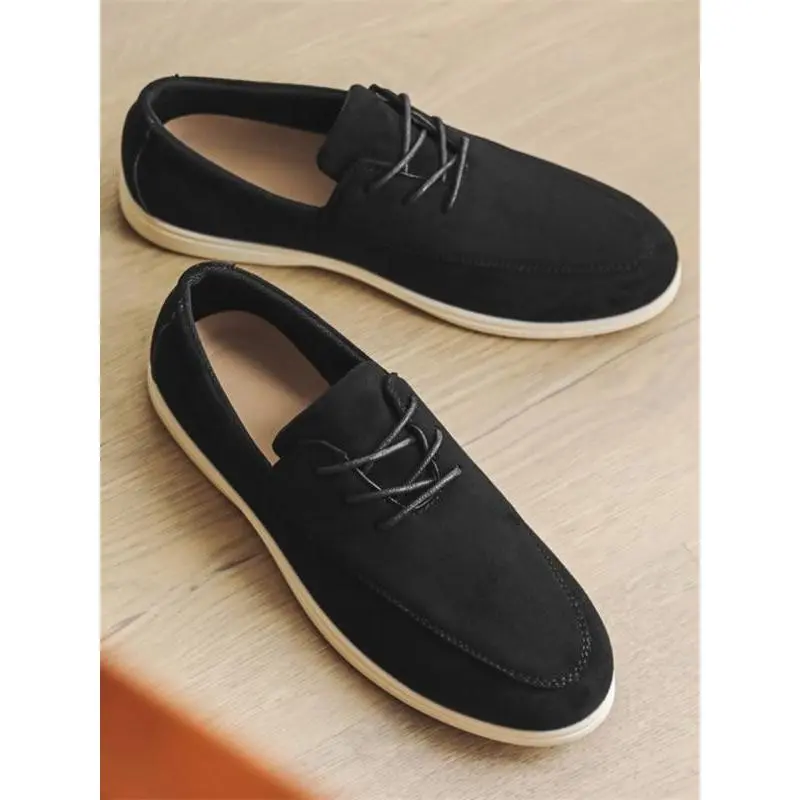 Men's Suede Loafers with Laces, Vintage Style Simple Design, Comfortable Daily Wear & Light Office Shoes, Stylish Casual Footwear