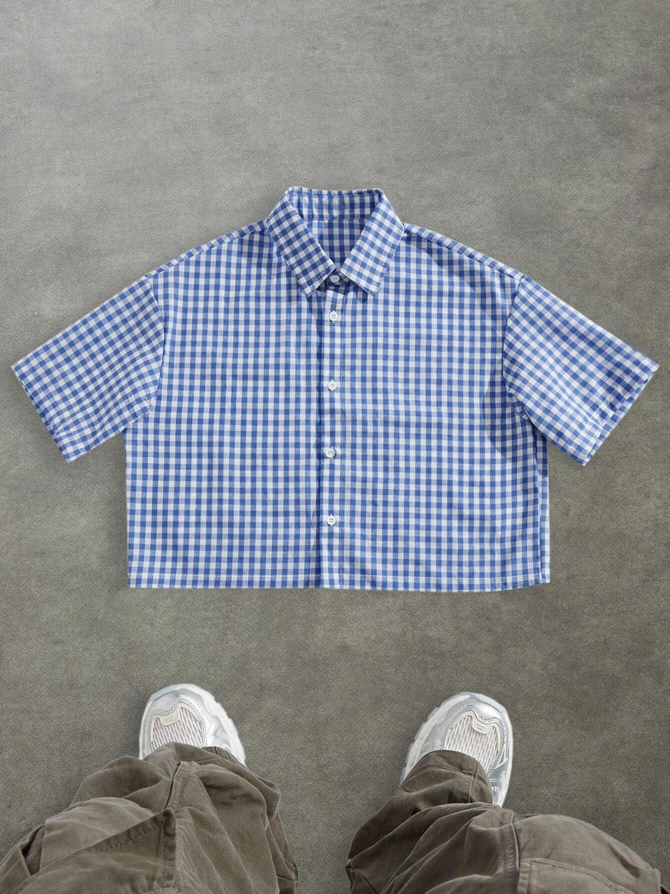 Men's Regular Fit Plaid Checkered Print Short Sleeve Shirt, Casual Street Comfy Top for Summer, Fashion Men's Clothes for Daily Wear