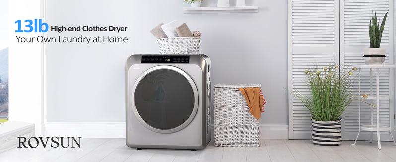 ROVSUN 13.2LB Portable Clothes Dryer, 3.5 Cu.Ft High End Front Load Tumble Laundry Dryer with LCD Touch Screen, Stainless Steel Tub for Apartment, Home, Dorm-110V, Luxury Grey Appliances