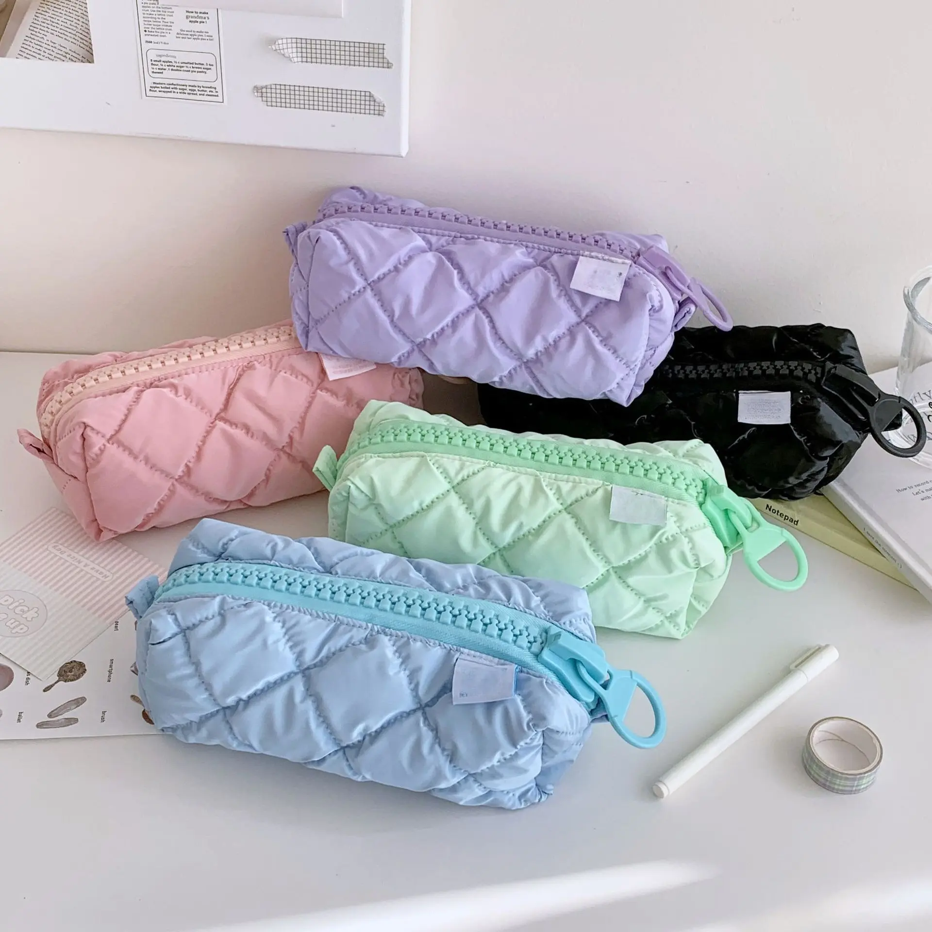 Aesthetic Cute Pencil Pouch, Pastel Color Large Capacity Pencil Case with Zipper, Kawaii Stationery Organizer Bag for Girls, Soft School Supply Storage Bag for Students, Teens, College, Office and Makeup Essentials