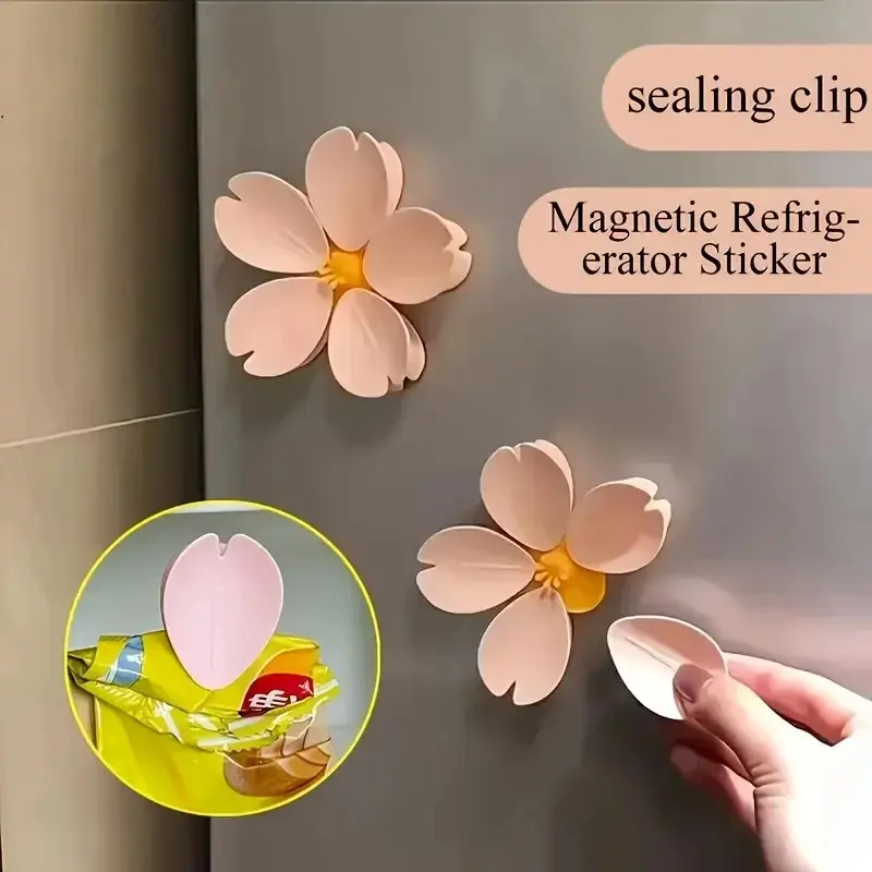 Sakura Magnetic Fridge Magnet Seal Clip, Petal Sealing Clip, Magnetic Fridge Sticker, Snack Clip, Flower Decoration